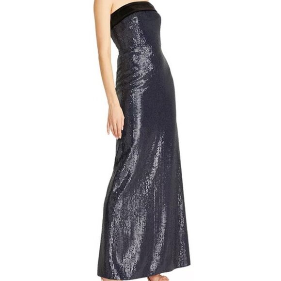 ML Monique Lhuillier Midnight Blue Reese Sequined Strapless Gown - Picture 2 of 4